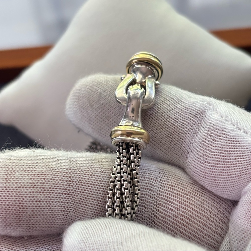 David Yurman 925 & 18k Gold Multi-Strand Pearl Station Necklace 15.5" - Picture 9 of 10
